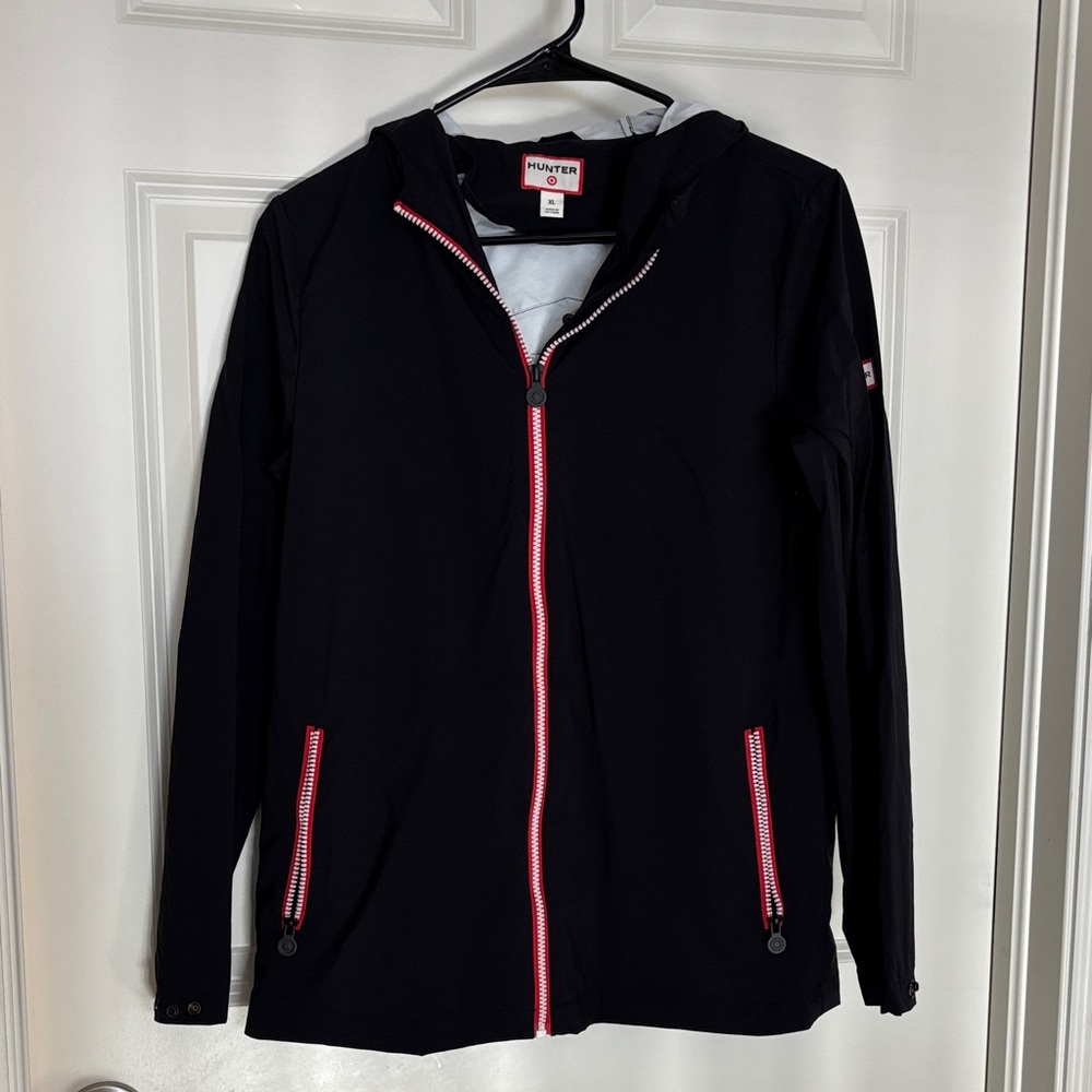 Hunter x Target Collab Rain Jacket in Black with Red Details. Boys XL